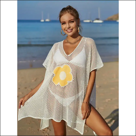 Angel Wings Openwork Flower V-neck Cover Up - White / one Size - Cover-ups Swimwear on Sale Worldwide Shipping