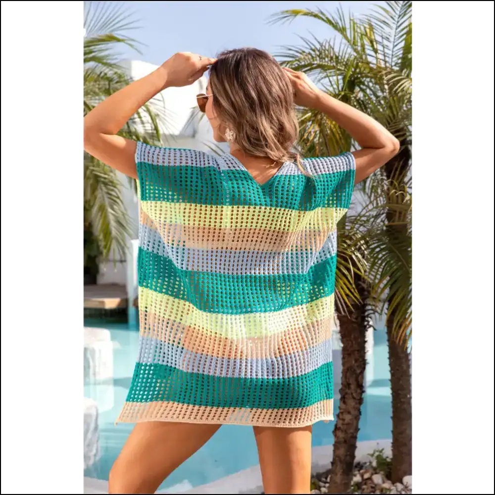Angel Wings Openwork Striped V-neck Cover Up - Cover-ups Swimwear on Sale Worldwide Shipping