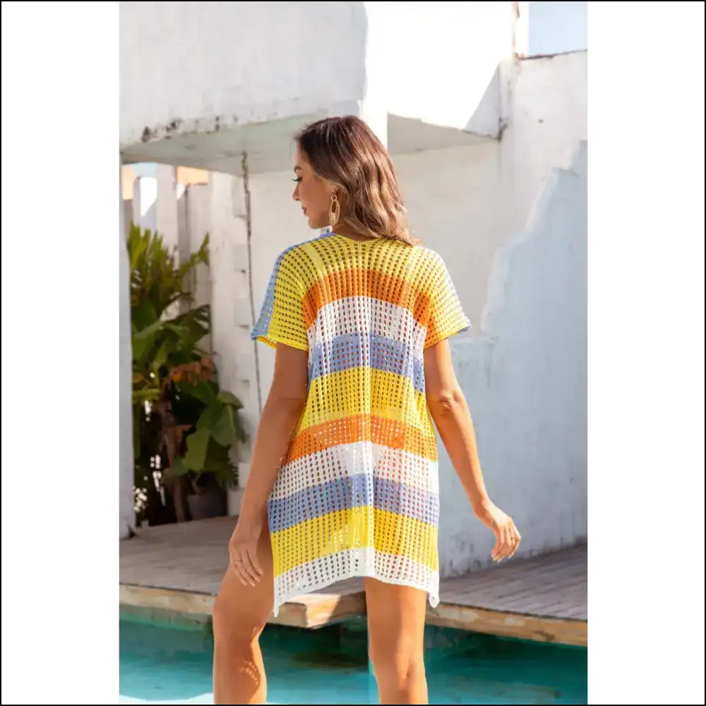 Angel Wings Openwork Striped V-neck Cover Up - Cover-ups Swimwear on Sale Worldwide Shipping