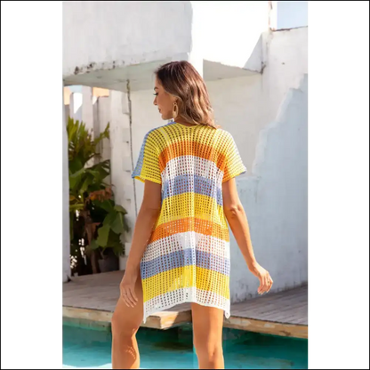 Angel Wings Openwork Striped V-neck Cover Up - Cover-ups Swimwear on Sale Worldwide Shipping