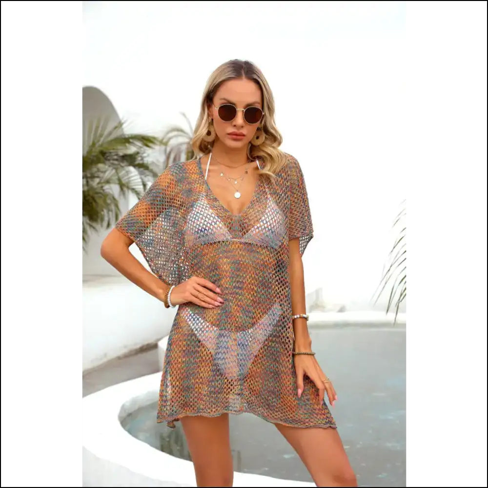 Angel Wings Openwork V-neck Half Sleeve Cover Up - Orange / one Size - Cover-ups Swimwear on Sale Worldwide Shipping