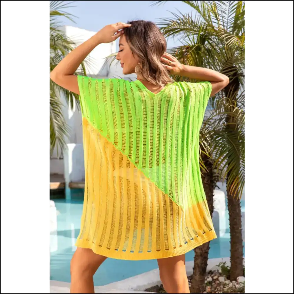 Angel Wings Slit Color Block V-neck Cover Up - Cover-ups Swimwear on Sale Worldwide Shipping