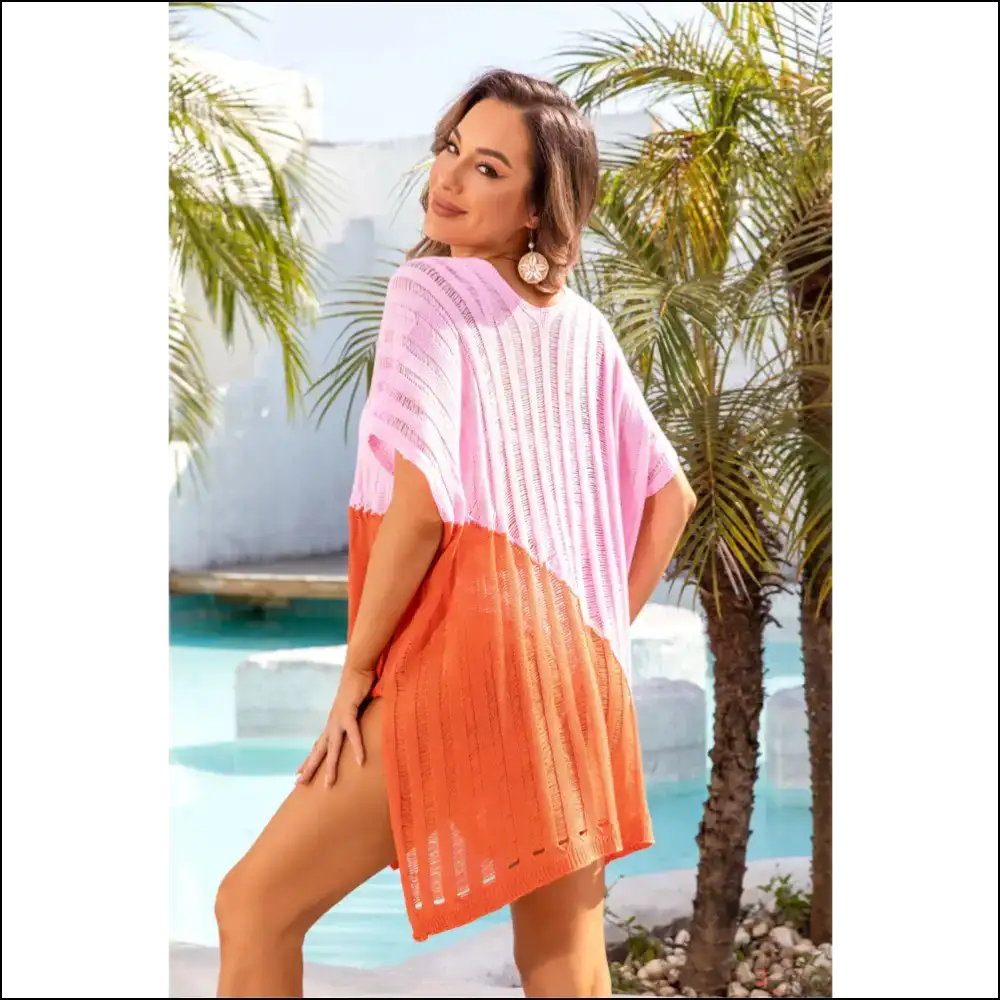 Angel Wings Slit Color Block V-neck Cover Up - Cover-ups Swimwear on Sale Worldwide Shipping
