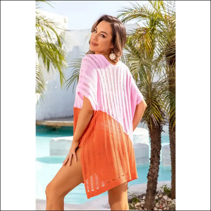 Angel Wings Slit Color Block V-neck Cover Up - Cover-ups Swimwear on Sale Worldwide Shipping