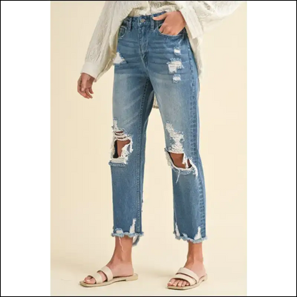 Annie Wear Distressed Raw Hem Jeans: Because your Legs Deserve Drama! - Jeans on Sale Worldwide Shipping