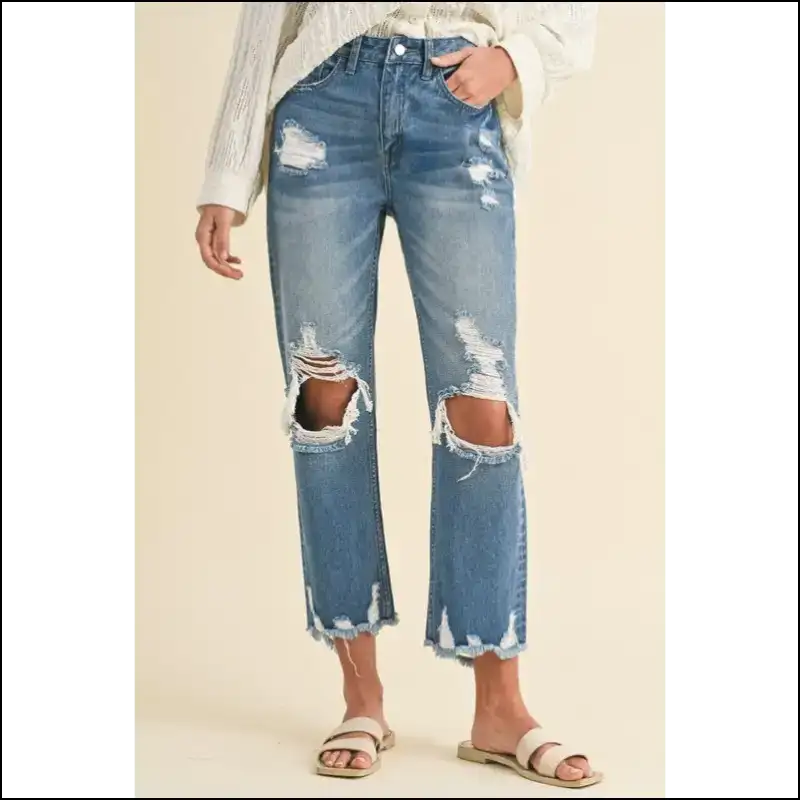 Annie Wear Distressed Raw Hem Jeans: Because your Legs Deserve Drama! - Light / l - Jeans on Sale Worldwide Shipping