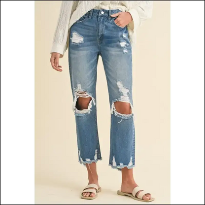 Annie Wear Distressed Raw Hem Jeans: Because your Legs Deserve Drama! - Light / l - Jeans on Sale Worldwide Shipping