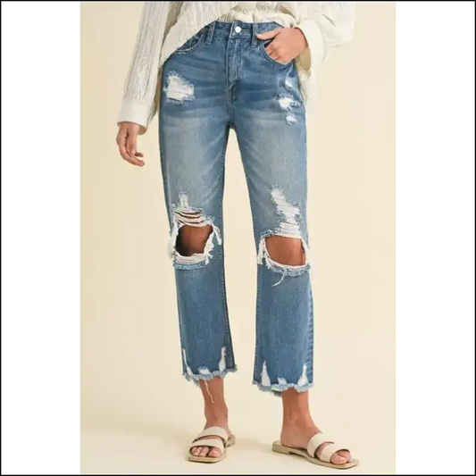 Annie Wear Distressed Raw Hem Jeans: Because your Legs Deserve Drama! - Light / l - Jeans on Sale Worldwide Shipping