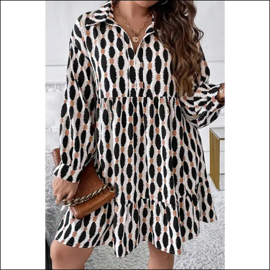 Apricot: Abstract Print Mini Dress for Curves that Kill 😈 Needful Things - 1x - Plus Size Dresses on Sale Worldwide Shipping