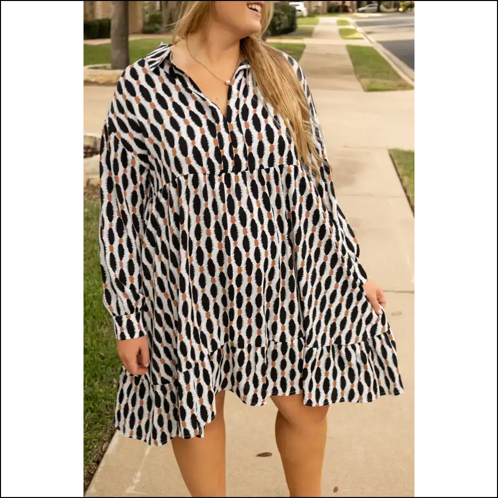 Apricot: Abstract Print Mini Dress for Curves that Kill 😈 Needful Things - Plus Size Dresses on Sale Worldwide Shipping