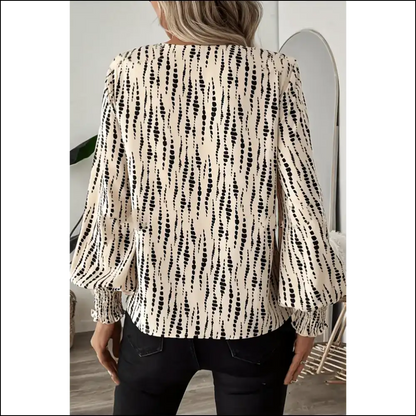 Apricot Abstract Puff Sleeve Blouse: Wearable Art Alert - Blouses on Sale Worldwide Shipping