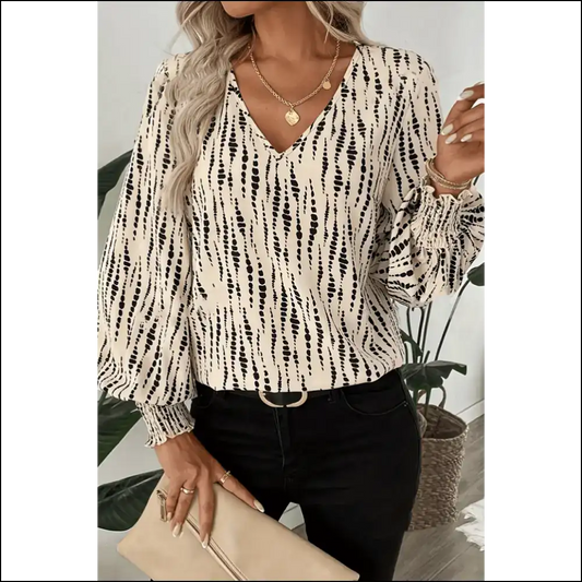 Apricot Abstract Puff Sleeve Blouse: Wearable Art Alert - s - Blouses on Sale Worldwide Shipping