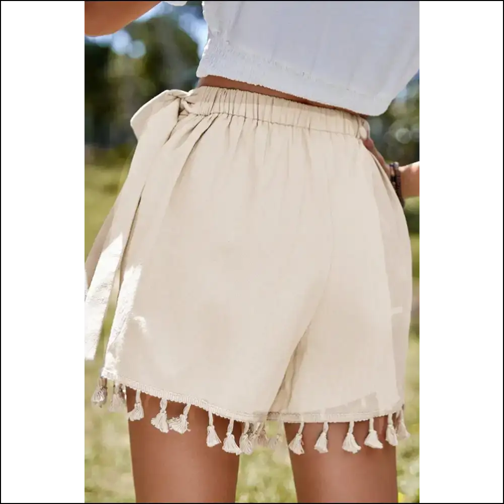 Apricot Boho Mini Skort: Tassel-tastic! 🍑✨ Needful Things - Shorts on Sale Worldwide Shipping
