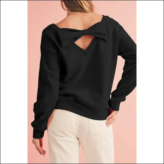 Apricot Bowknot Backless Sweatshirt: Comfy & Cute 🍑 - Black / s - Sweatshirts Hoodies on Sale Worldwide Shipping