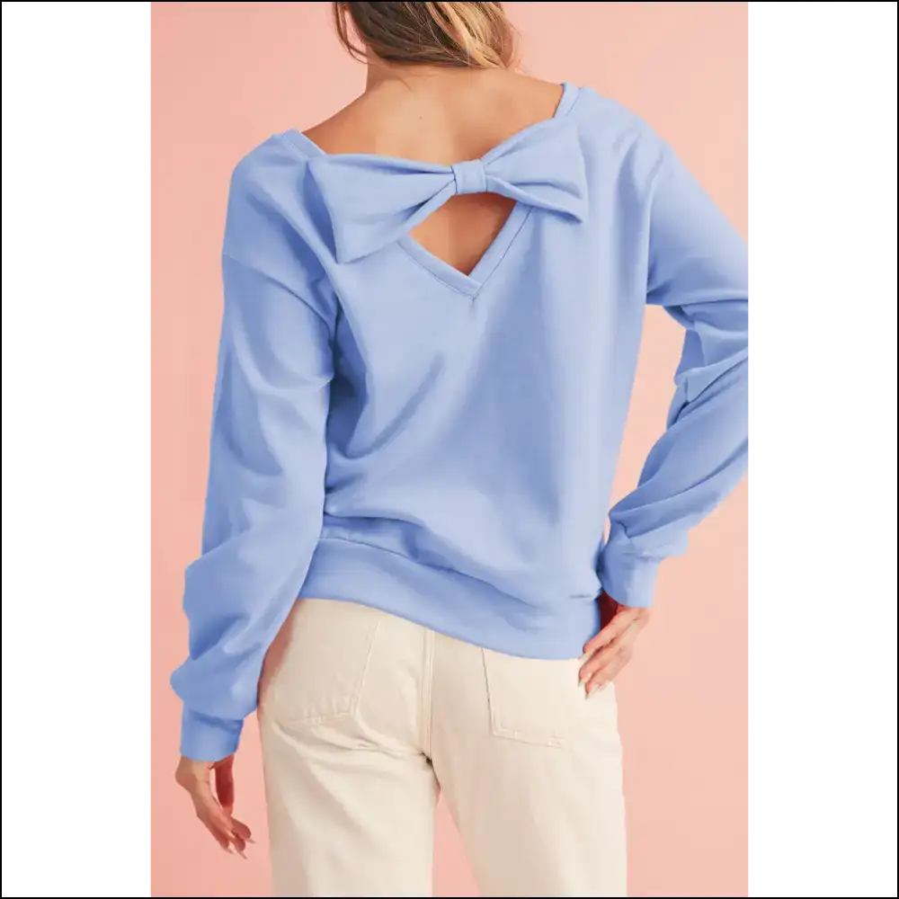 Apricot Bowknot Backless Sweatshirt: Comfy & Cute 🍑 - Sky Blue / s - Sweatshirts Hoodies on Sale Worldwide Shipping