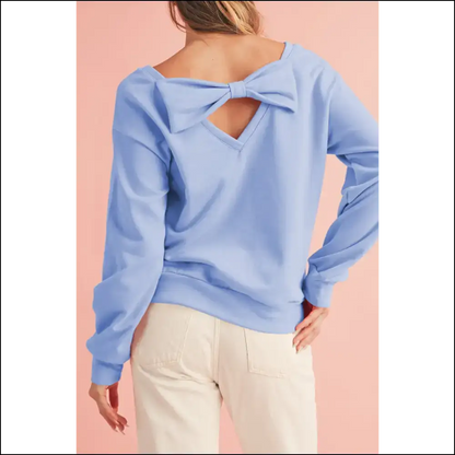 Apricot Bowknot Backless Sweatshirt: Comfy & Cute 🍑 - Sky Blue / s - Sweatshirts Hoodies on Sale Worldwide Shipping