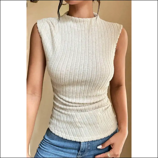 Apricot Chic Ribbed Mock Neck Tank: Huggable Elegance 🍑 - s - Sleeveless Tops Tank on Sale Worldwide Shipping