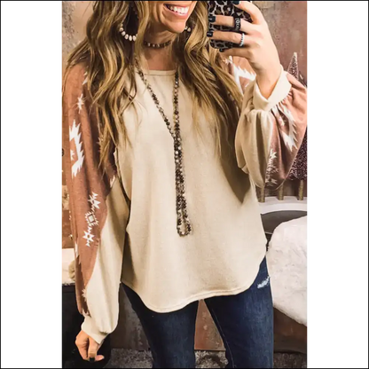 Apricot Ethnic Print: from Drab to Fab in one Long Sleeve! Needful Things 🍑 - s - Sleeve Tops Shirts & on Sale Worldwide Shipping