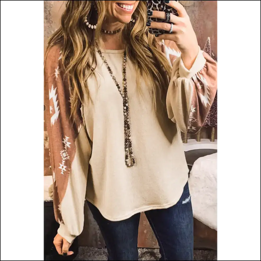 Apricot Ethnic Print: from Drab to Fab in one Long Sleeve! Needful Things 🍑 - s - Sleeve Tops Shirts & on Sale Worldwide Shipping