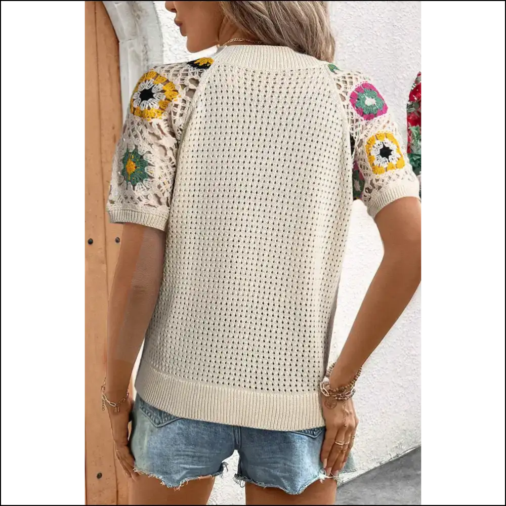 Apricot Floral Crochet: Grandma Chic...but Make it 😈 - Short Sleeve Sweater Sweaters on Sale Worldwide Shipping