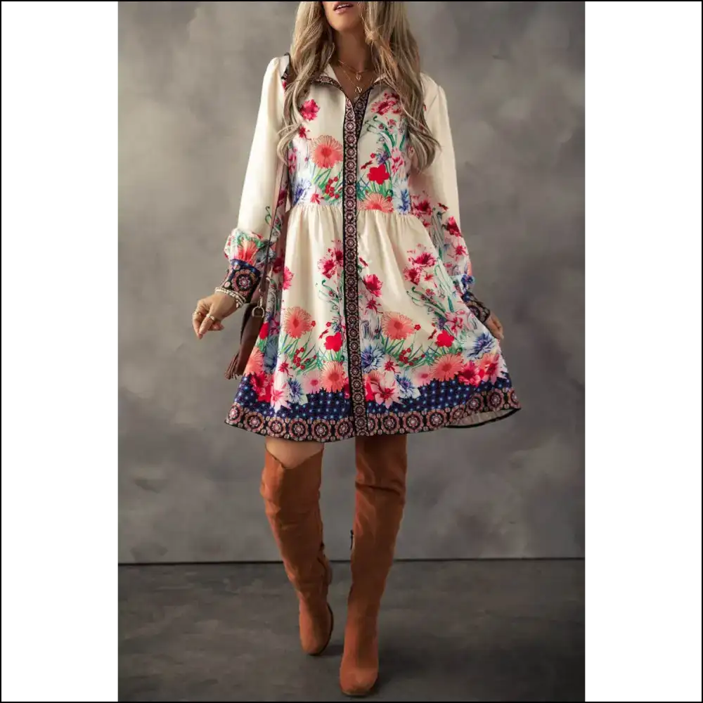 Apricot Floral Dress: Sunshine & High Waist Mayhem 😈 - Short Dresses on Sale Worldwide Shipping