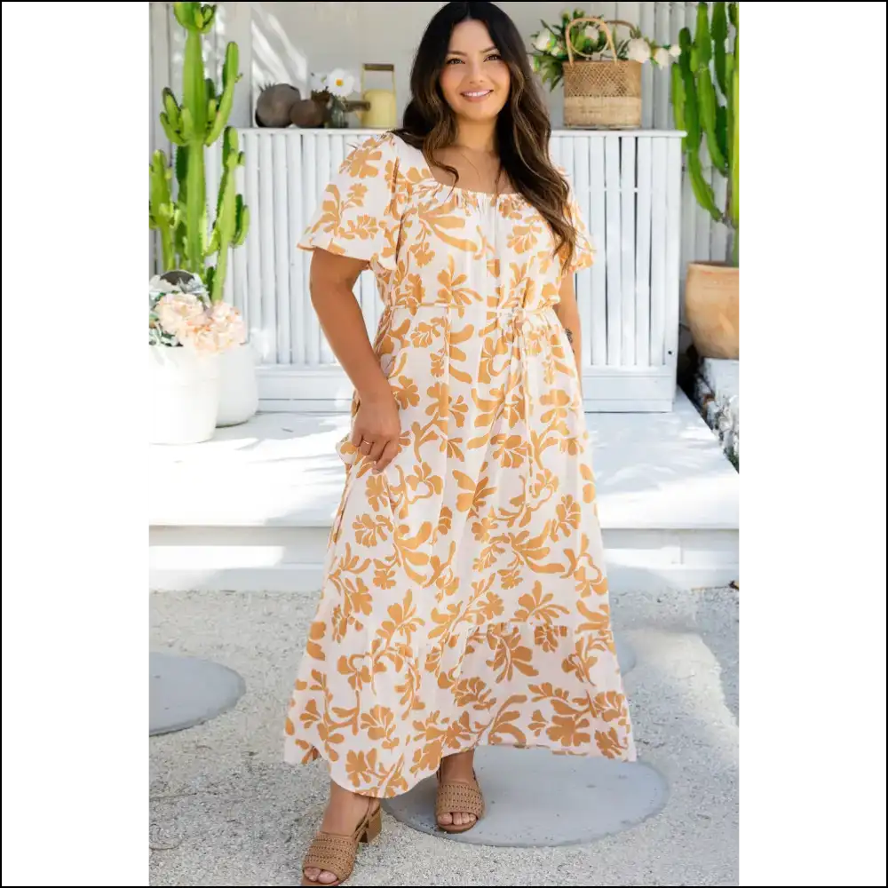 Apricot Floral Maxi Dress: Finally a Dress that Likes your Thighs! Needful Things. 🍑 - Plus Size Dresses on Sale Worldwide Shipping