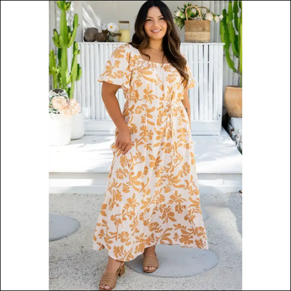 Apricot Floral Maxi Dress: Finally a Dress that Likes your Thighs! Needful Things. 🍑 - Plus Size Dresses on Sale Worldwide Shipping