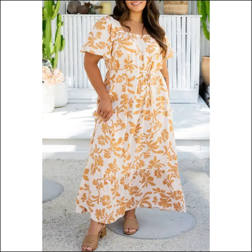Apricot Floral Maxi Dress: Finally a Dress that Likes your Thighs! Needful Things. 🍑 - 1x - Plus Size Dresses on Sale Worldwide Shipping