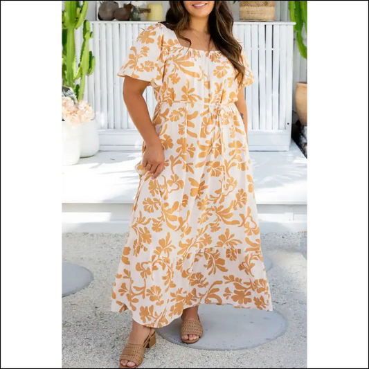 Apricot Floral Maxi Dress: Finally a Dress that Likes your Thighs! Needful Things. 🍑 - 1x - Plus Size Dresses on Sale Worldwide Shipping