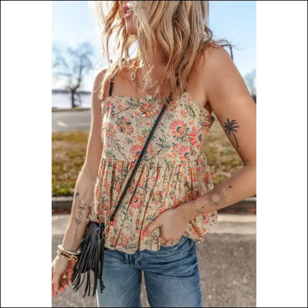 Apricot Floral Ruffle Cami: Needful Things’ Passport to Panty Dropping 🍑 - Camisoles Tank Tops on Sale Worldwide Shipping