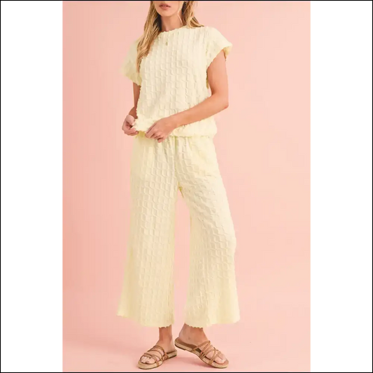 Apricot Lattice Pants Set: Wide Leg so Comfy You’ll Ditch your Therapist 😂 - s - Two Piece Sets on Sale Worldwide Shipping
