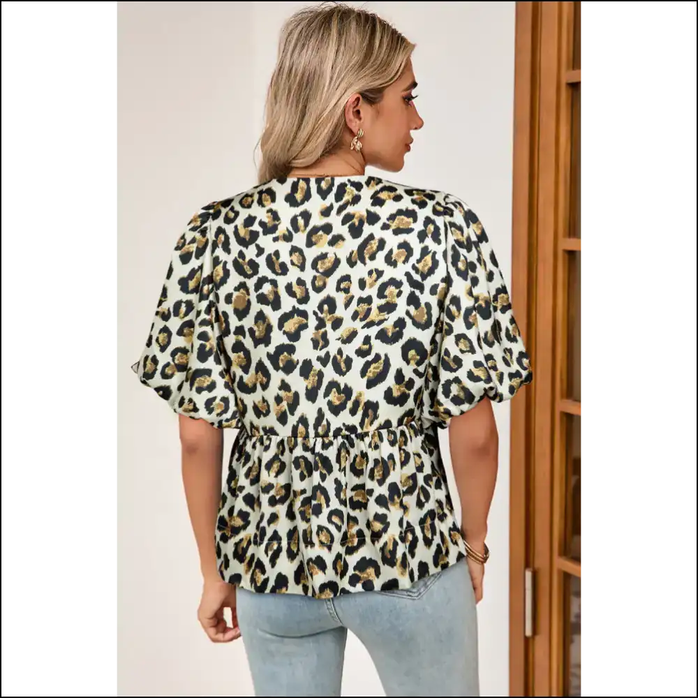 Apricot Leopard Bubble Sleeve: Roar Conquer World 😼 Needful Things - Blouses on Sale Worldwide Shipping