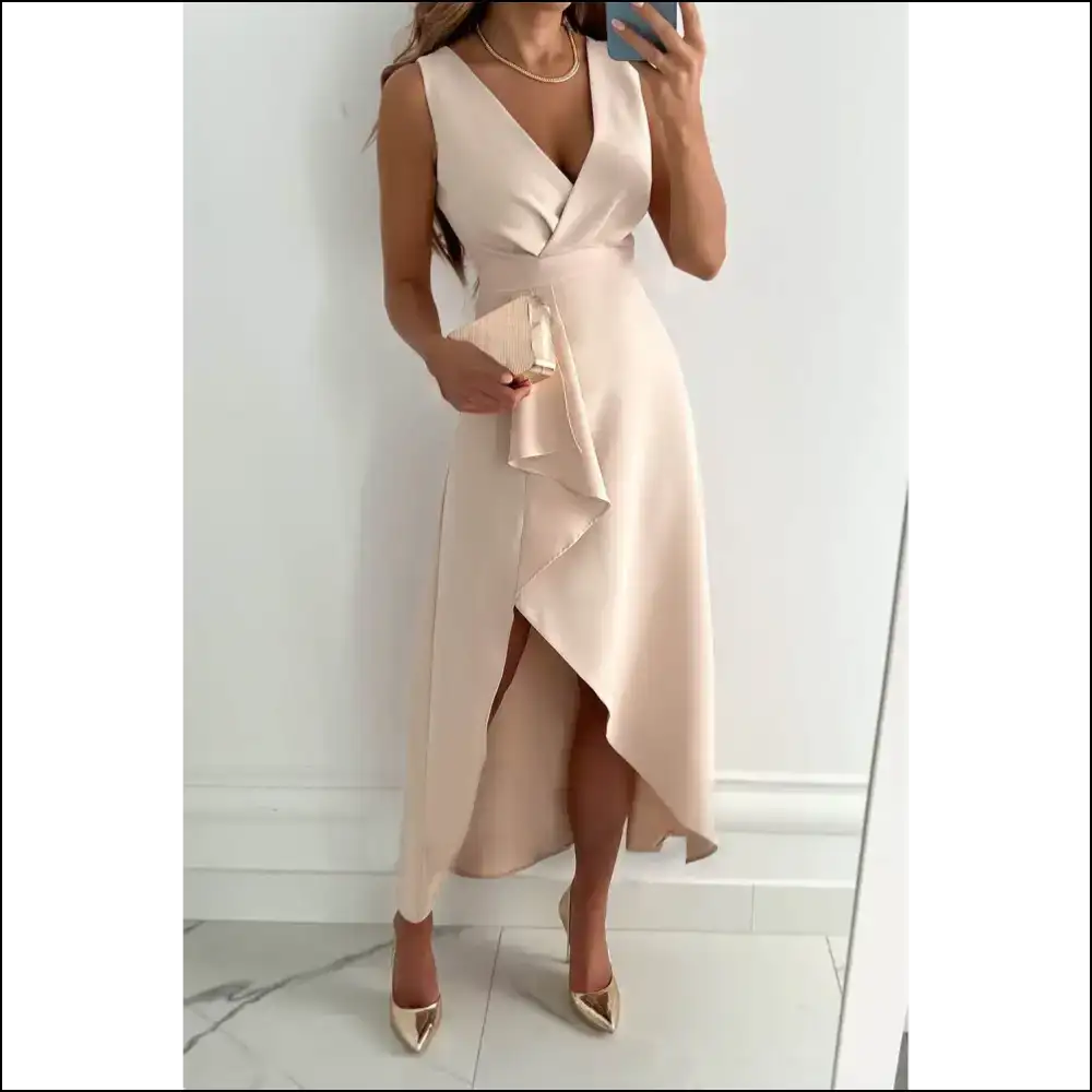 Apricot Midi Dress: Surplice v Neck of my Dreams (and your Exs Nightmares) 😈 Needful Things - s - Dresses on Sale Worldwide Shipping