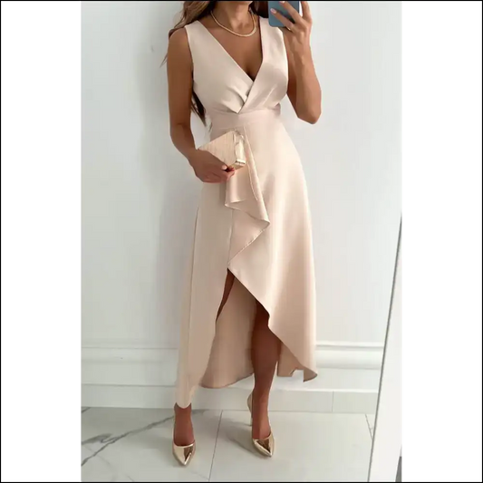 Apricot Midi Dress: Surplice v Neck of my Dreams (and your Exs Nightmares) 😈 Needful Things - s - Dresses on Sale Worldwide Shipping