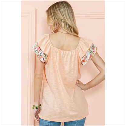Apricot Pink Floral Ruffle Sleeve Blouse: Goddess! Blouses on Sale Worldwide Shipping