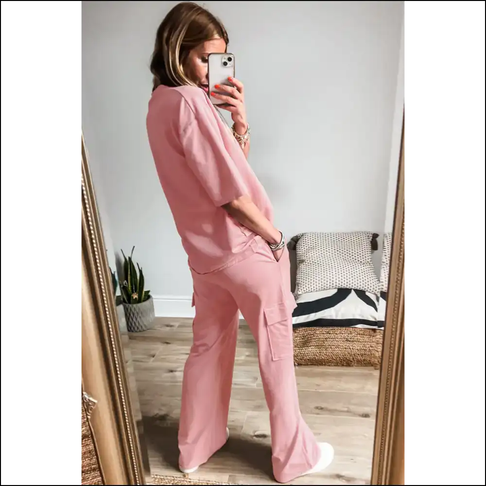 Apricot Pink Half Sleeve Cargo Sweatpants: so Comfy It’s Criminal! Needful Things 🍑 - Two Piece Pants Sets on Sale Worldwide Shipping