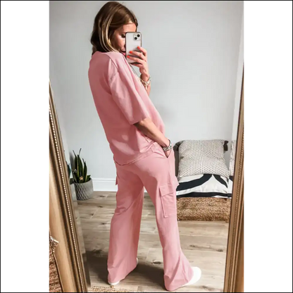 Apricot Pink Half Sleeve Cargo Sweatpants: so Comfy It’s Criminal! Needful Things 🍑 - Two Piece Pants Sets on Sale Worldwide Shipping