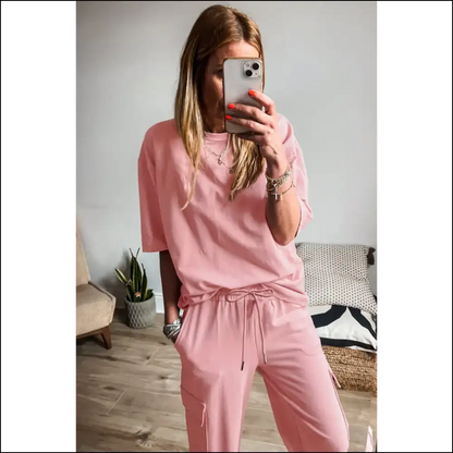 Apricot Pink Half Sleeve Cargo Sweatpants: so Comfy It’s Criminal! Needful Things 🍑 - Two Piece Pants Sets on Sale Worldwide Shipping