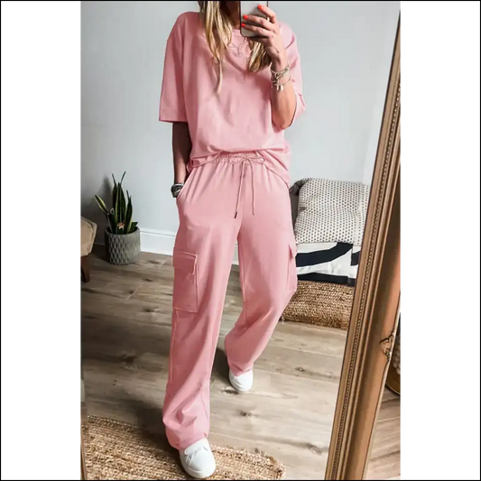 Apricot Pink Half Sleeve Cargo Sweatpants: so Comfy It’s Criminal! Needful Things 🍑 - s - Two Piece Pants Sets on Sale Worldwide Shipping