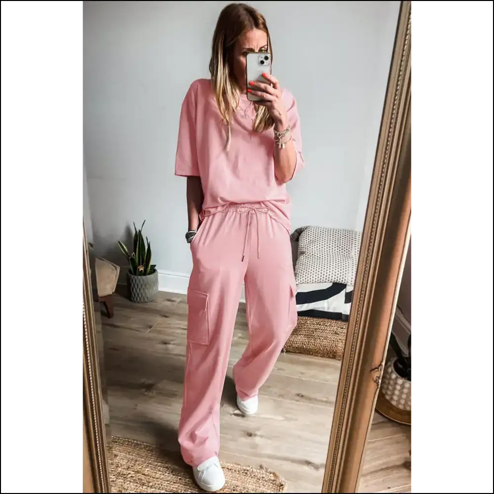 Apricot Pink Half Sleeve Cargo Sweatpants: so Comfy It’s Criminal! Needful Things 🍑 - Two Piece Pants Sets on Sale Worldwide Shipping