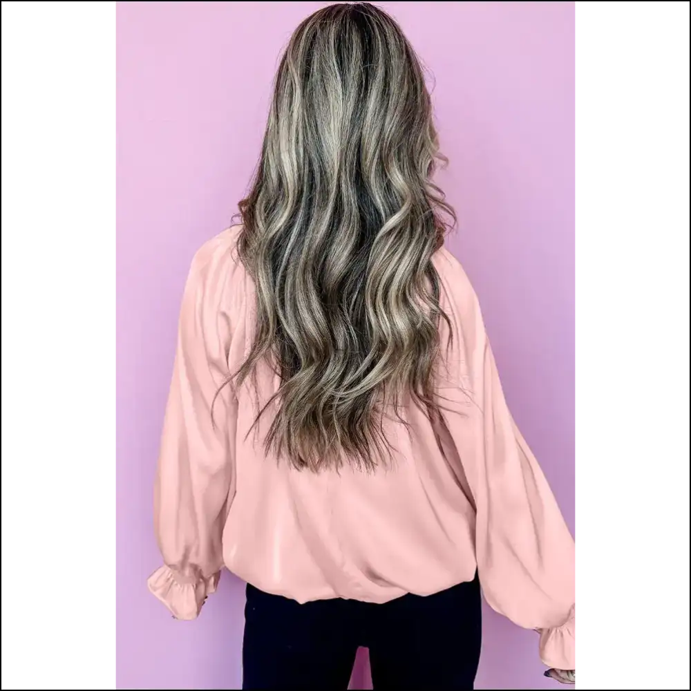 Apricot Pink Satin Blouse: Pleated Perfection or Purgatory? 🍑 Needful Things - Long Sleeve Tops Shirts & on Sale Worldwide Shipping