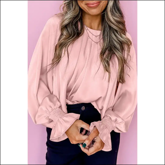 Apricot Pink Satin Blouse: Pleated Perfection or Purgatory? 🍑 Needful Things - Sachet / s - Long Sleeve Tops Shirts & on Sale Worldwide