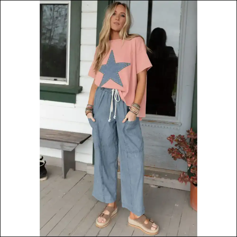 Apricot Pink Star Patch High Low Tee: from Zero to Stargazing Hero ✨ Needful Things - t Shirts on Sale Worldwide Shipping