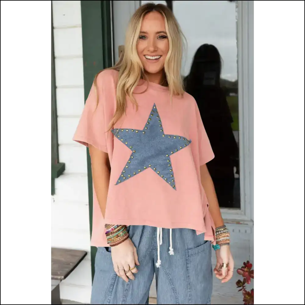 Apricot Pink Star Patch High Low Tee: from Zero to Stargazing Hero ✨ Needful Things - t Shirts on Sale Worldwide Shipping