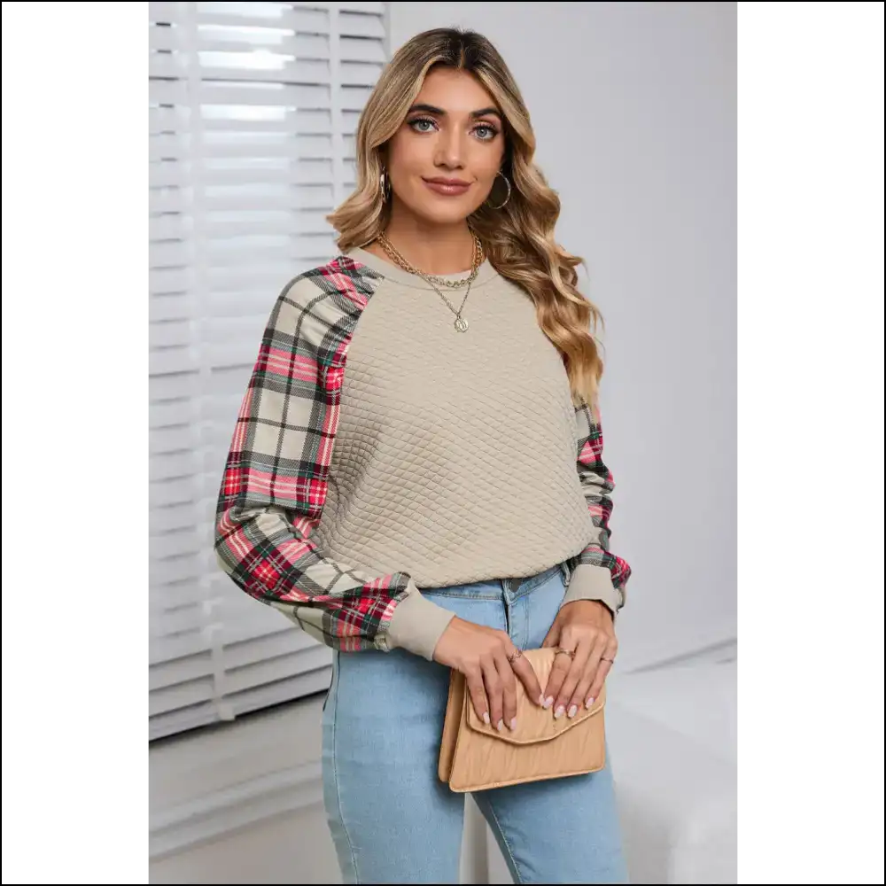 Apricot Plaid Panic: Chic Sweatshirt for when You’ve Given 🍑 - Sweatshirts & Hoodies on Sale Worldwide Shipping