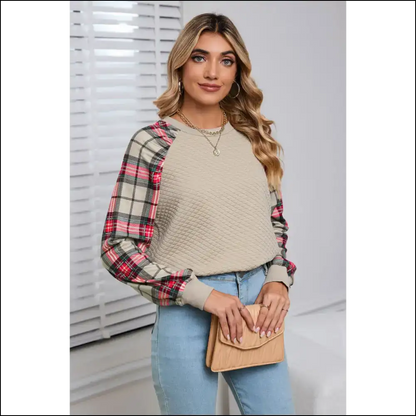 Apricot Plaid Panic: Chic Sweatshirt for when You’ve Given 🍑 - Sweatshirts & Hoodies on Sale Worldwide Shipping