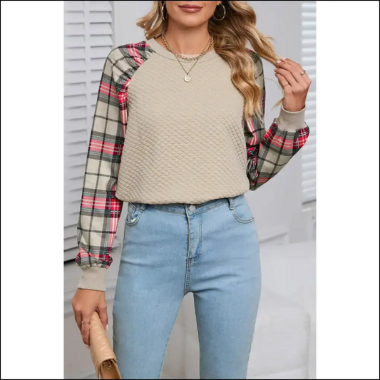 Apricot Plaid Panic: Chic Sweatshirt for when You’ve Given 🍑 - s - Sweatshirts & Hoodies on Sale Worldwide Shipping