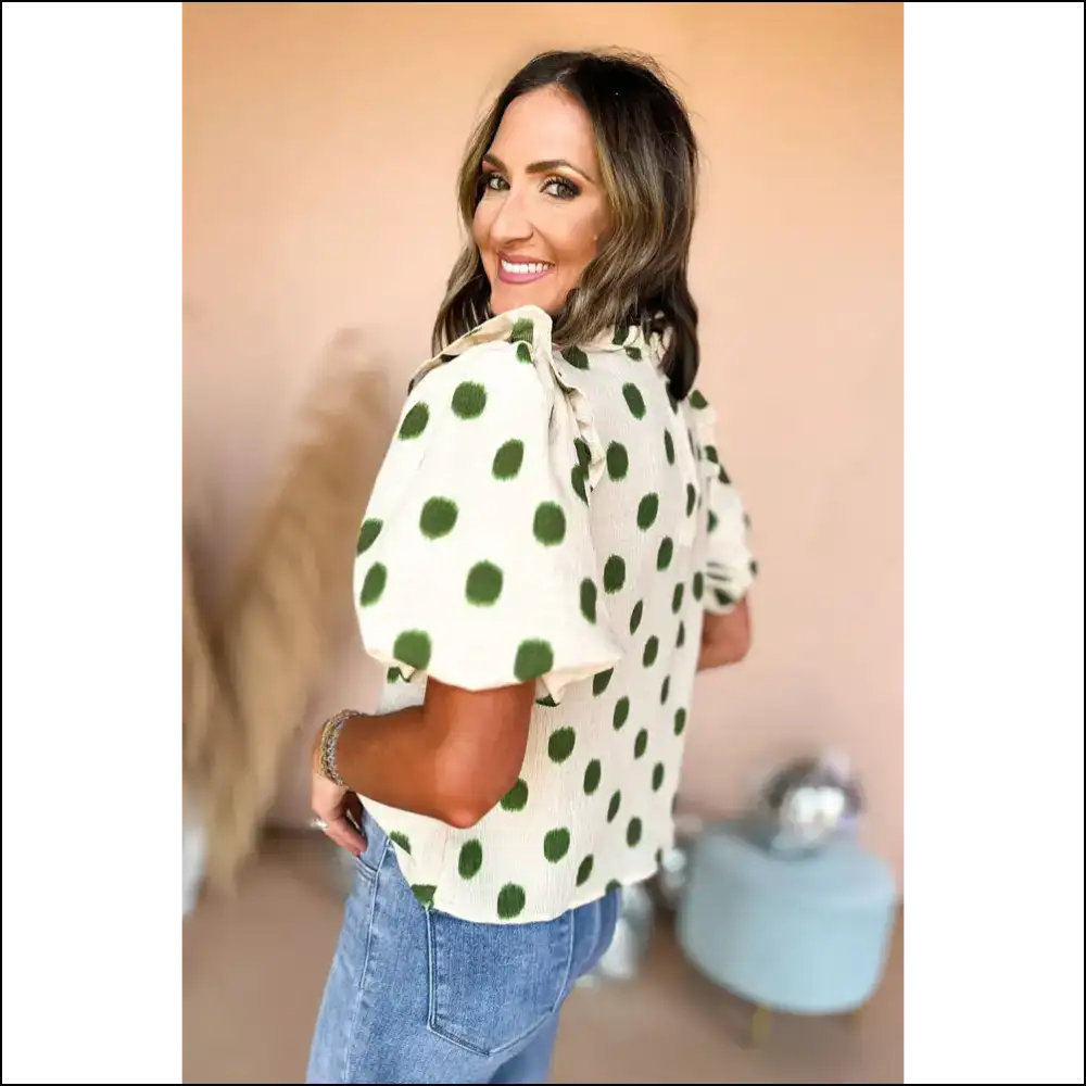 Apricot Polka Dot Blouse Chic Goddess Alert - Blouses on Sale Worldwide Shipping