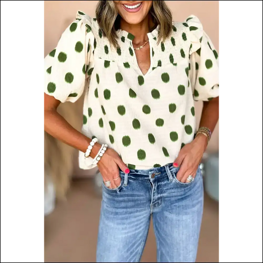 Apricot Polka Dot Blouse Chic Goddess Alert - s - Blouses on Sale Worldwide Shipping