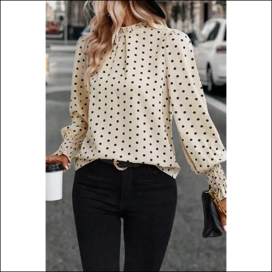 Apricot Polka Dot Frill Neck Blouse: from Drab to Fab! Needful Things ✨ - s - Blouses on Sale Worldwide Shipping